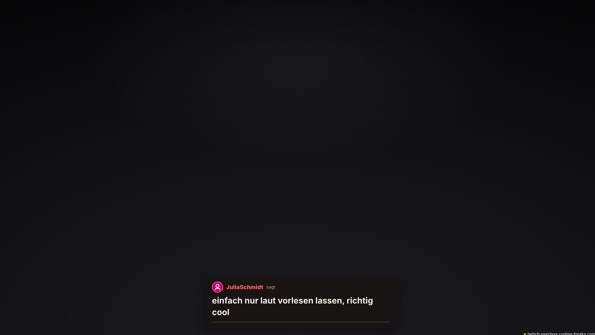 TTS-Overlay für Twitch: JuliaSchmidt sagt einfach nur laut vorlesen lassen, richtig cool, pinker Avatar.