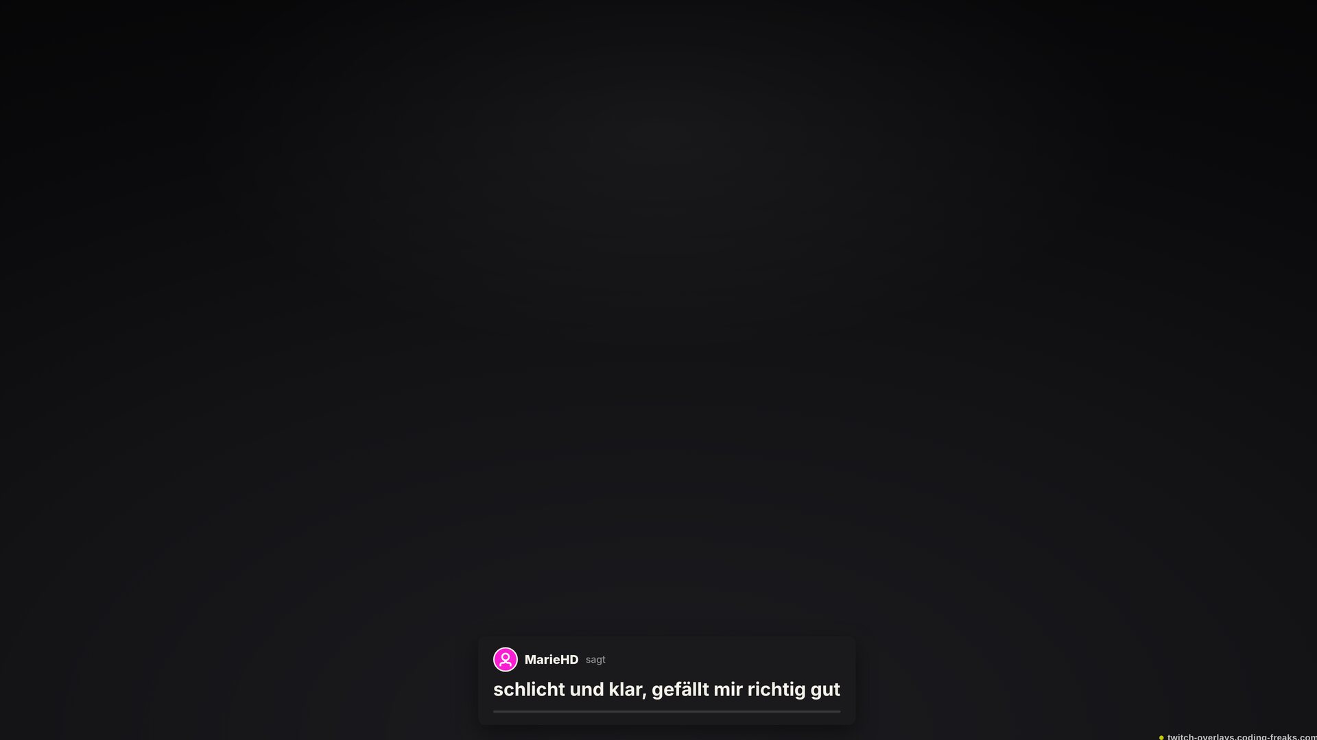 TTS-Overlay für Twitch: MarieHD sagt schlicht und klar, gefällt mir richtig gut, kompakte Karte.