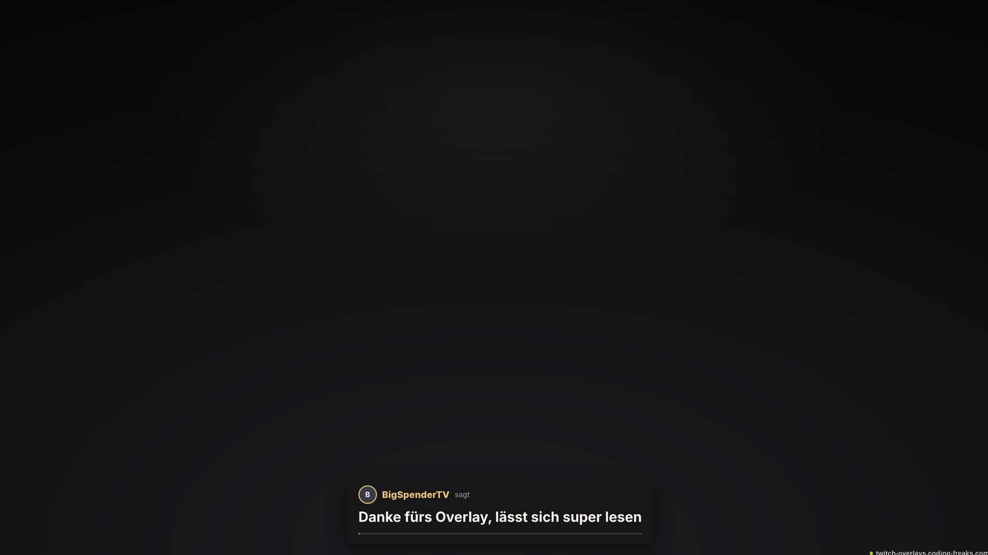 TTS-Overlay für Twitch: BigSpenderTV sagt Danke fürs Overlay, lässt sich super lesen, goldener Avatar.